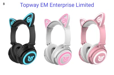 Le casque Bluetooth clignotant avec oreille de chat avec haut-parleur Super Bass a un certificat PSE MSDS